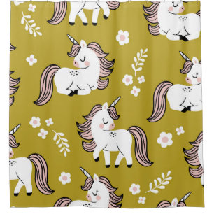 Baby unicorns, flowers, yellow vintage pattern.