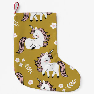 Baby unicorns, flowers, yellow vintage pattern. small christmas stocking