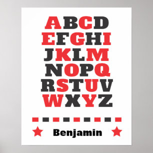 Baby visual stimulation red white black abc poster