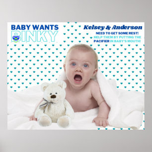 Baby Wants Binky   Fun Baby Shower Game Poster