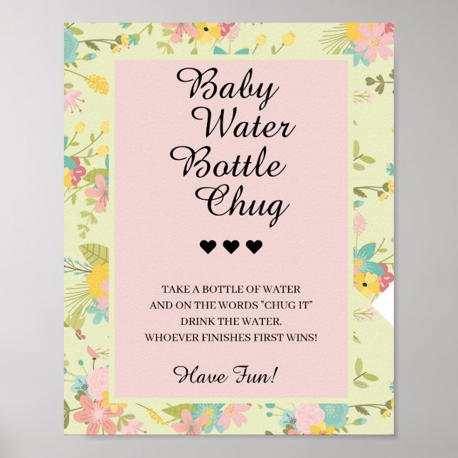Baby Water Bottle Chug Baby Shower Game Poster (Front)