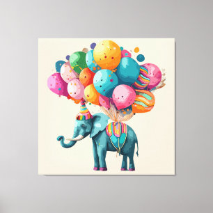 Baby Watercolor Elephant Balloon Canvas Print