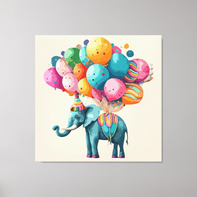 Baby Watercolor Elephant Balloon Canvas Print (Front)