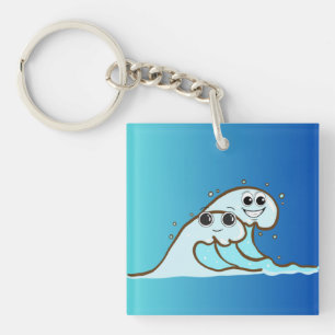 Baby Waves graphic on button. Keychain