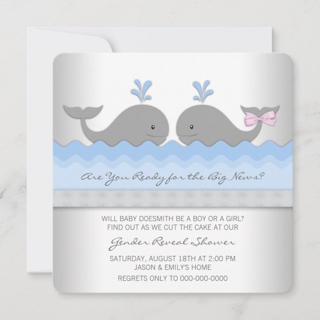 Baby Whale Gender Reveal Shower Invitation (Front)