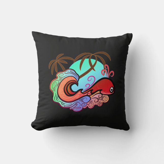 Baby Whale Surfer   Throw Pillow (Front)