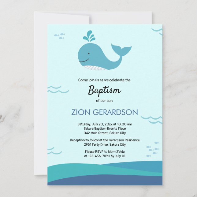 Baby Whale Under the Sea Baptism Invitation (Front)