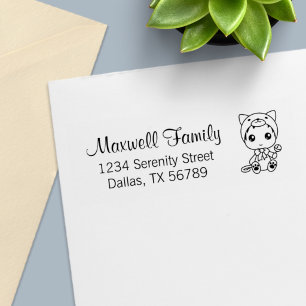 Baby White Cat Costume Family Address Self-inking Stamp
