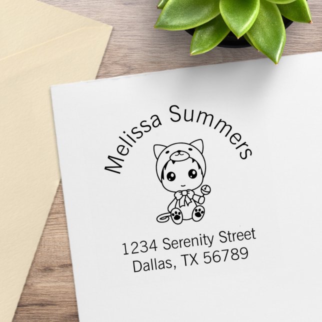 Baby White Cat Jumpsuit Arch Address Rubber Stamp (Creator Uploaded)