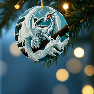 Baby White Winter Dragon Ceramic Ornament