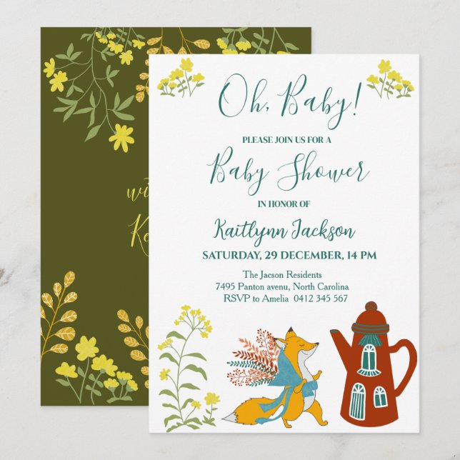 Baby wild animal Zoo Baby Shower Invitation (Front/Back)