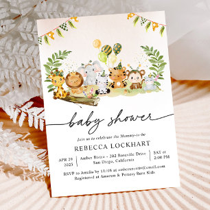 Baby Wild Animals Jungle Girl Baby Shower Invitation