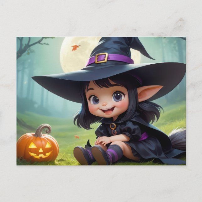 Baby Witch And Pumpkin Postcard (Front)
