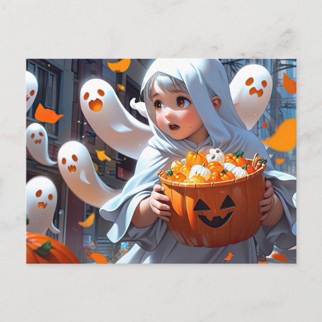 Baby Witch With Ghost Postcard (Front)