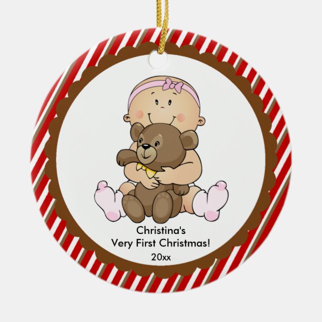 Baby with Bear Baby's First Christmas Ornament (Front)