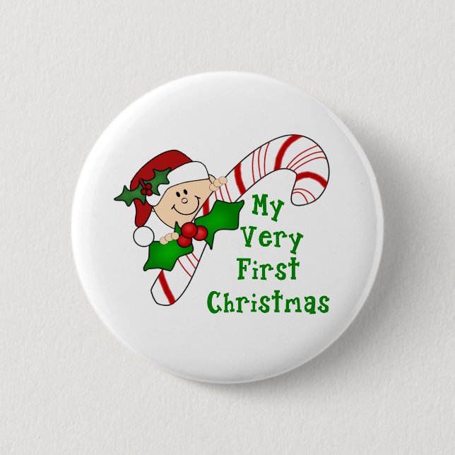 Baby with Candy Cane First Christmas 2 Inch Round Button (Front)