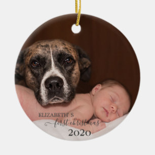 Baby With Dog,First Christmas,Photo Ceramic Ornament