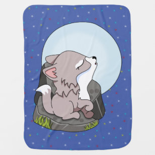 Baby Wolf Howling At The Moon Baby Blanket