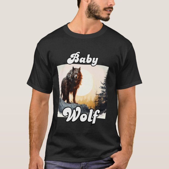 Baby Wolf Matching Tribe Wolves Moon Kids Camping T-Shirt (Front)