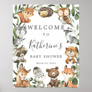 Baby Woodland Animaux Baby shower Affiche de bienv