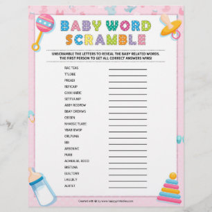 Baby Word Scramble [Baby Basics Pink] Letterhead