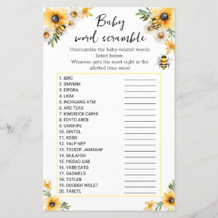 Baby word scramble baby bee baby shower game