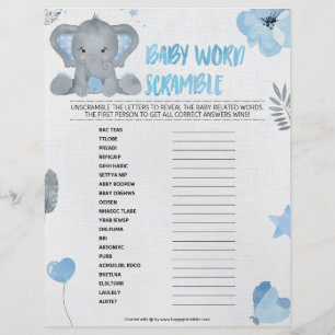 Baby Word Scramble [Baby Elephant [Blue] Letterhead