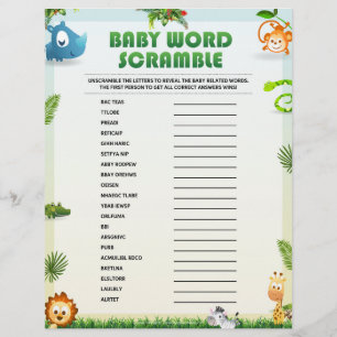 Baby Word Scramble Baby Shower Game [Animal Theme] Letterhead