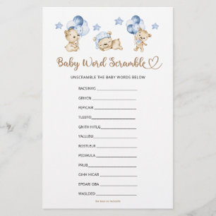 Baby Word Scramble Bear Boy Baby Shower