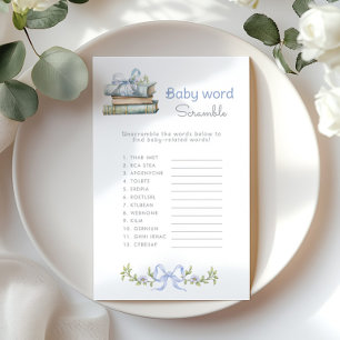 Baby word Scramble Blue Bow Books baby shower game