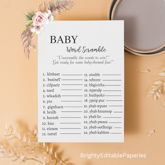 Baby Word Scramble Challenge Card (Creator Uploaded)