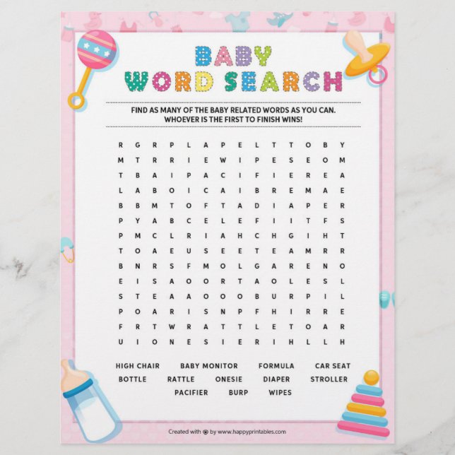 Baby Word Search [Baby Basics Pink] Letterhead (Front)