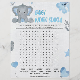 Baby Word Search [Baby Elephant [Blue] Letterhead
