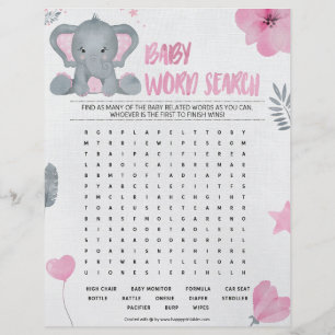 Baby Word Search [Baby Elephant [Pink]] Letterhead