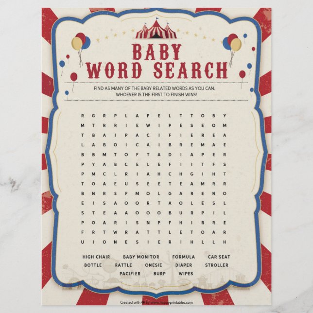 Baby Word Search [Circus Theme] Letterhead (Front)