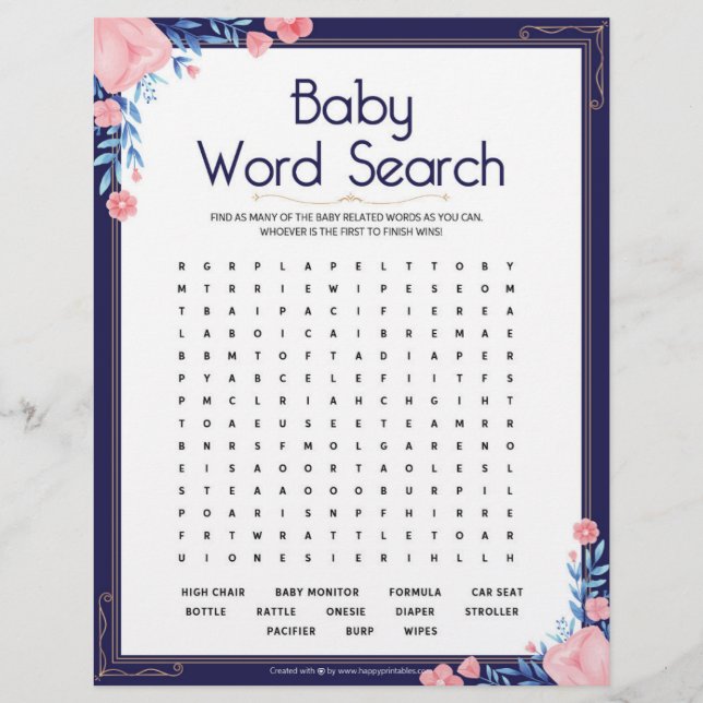 Baby Word Search [Floral Frame] Letterhead (Front)