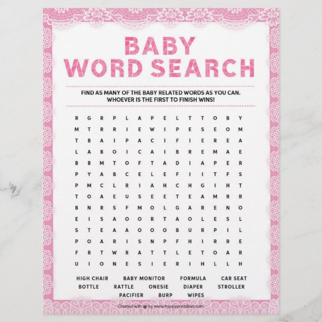 Baby Word Search [Luxury Lace [Pink]] Letterhead (Front)