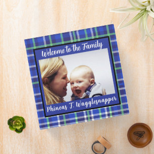 Baby Year One Blue Raspberry Plaid Photo Binder