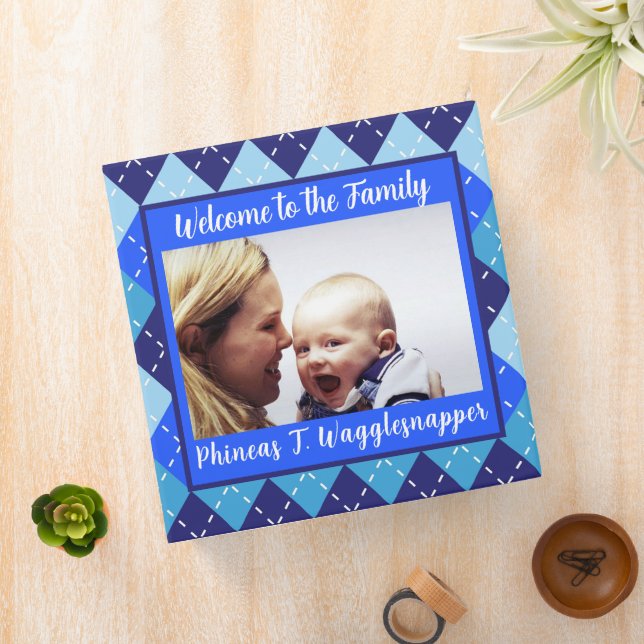Baby Year One Shades of Blue Argyle Photo Binder (In Situ)