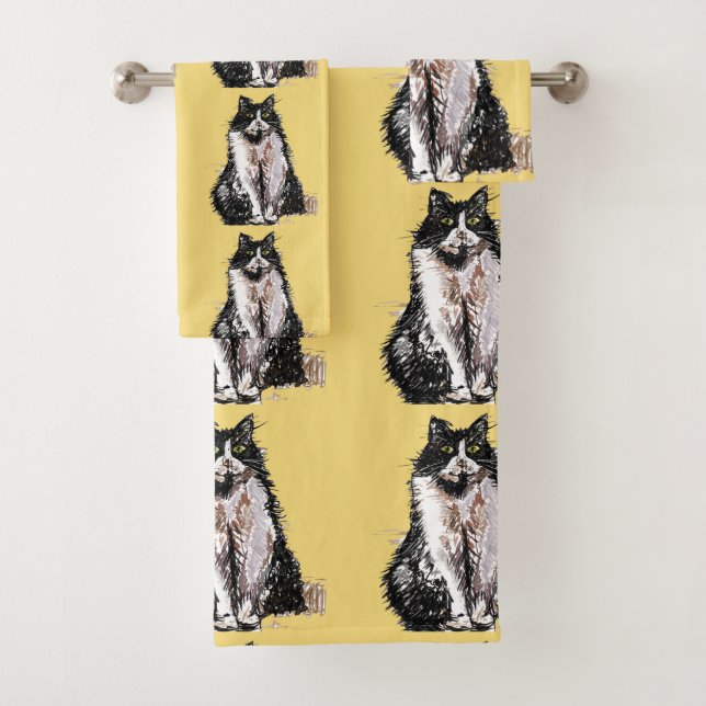 Baby Yellow Tuxedo Black Cat Cats Girls Towel Set (Insitu)