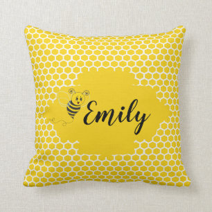 Baby Yellow White Bumble Bee Honeycomb Honey Throw Pillow