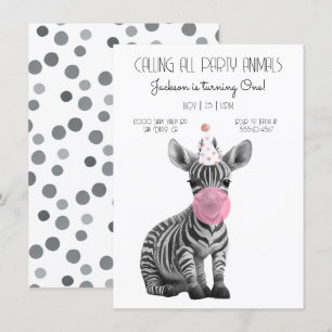 Baby Zebra black and white Birthday Invitation