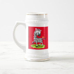 Baby Zebra Drawing Playing with Butterfly-23960 Beer Stein