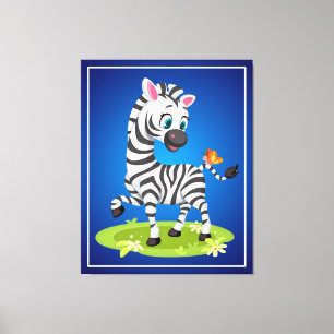 Baby Zebra Drawing Playing with Butterfly-23960 Canvas Print