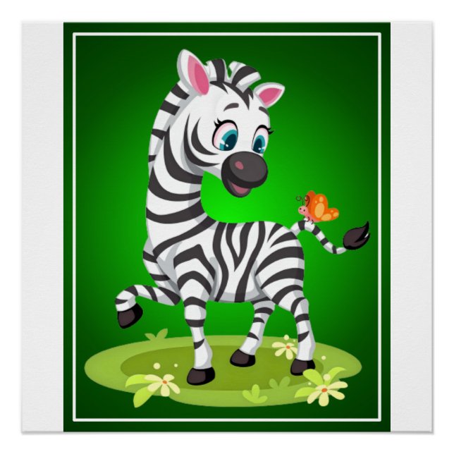 Baby Zebra Drawing Playing with Butterfly-23960 Poster (Front)