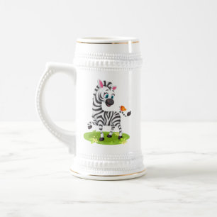 Baby Zebra Drawing Playing with Butterfly Beer Stein