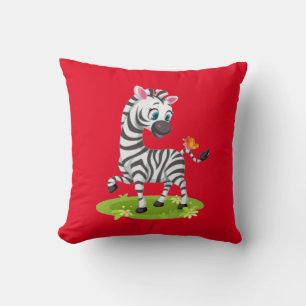 Baby Zebra Drawing Playing with Butterfly Throw Pillow