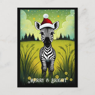 Baby Zebra Flower Meadow Santa Animal Christmas Postcard