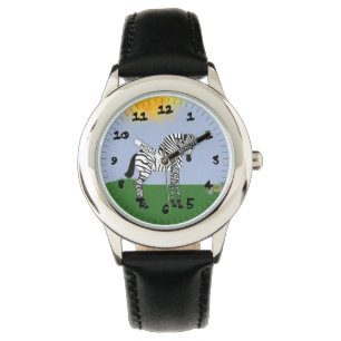 Baby Zebra in Field Cartoon Art Fashion Watch