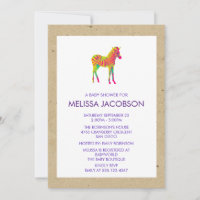 Baby Zebra Neon Couleurs Baby shower Invitation